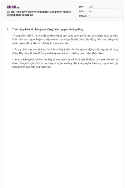 Bài tập Trình bày ý kiến về những hoạt động thiện nguyện vì cộng đồng có đáp án