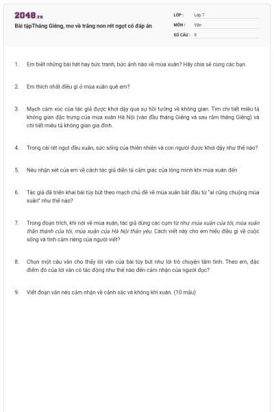 Bài tậpTháng Giêng, mơ về trăng non rét ngọt có đáp án