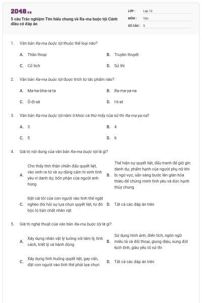 5 câu Trắc nghiệm Tìm hiểu chung về Ra-ma buộc tội Cánh diều có đáp án