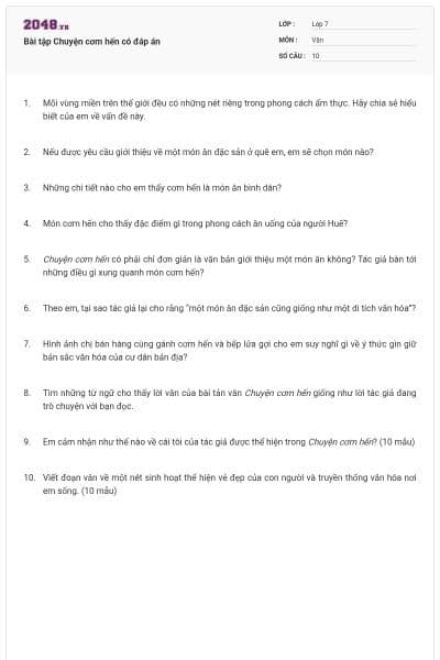 Bài tập Chuyện cơm hến có đáp án