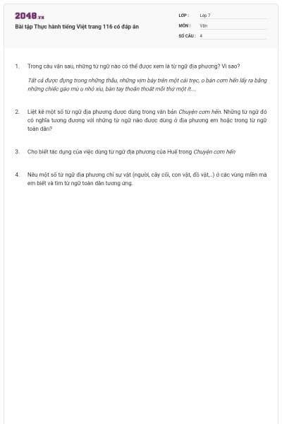 Bài tập Thực hành tiếng Việt trang 116 có đáp án