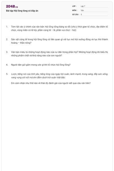 Bài tập Hội lồng tồng có đáp án