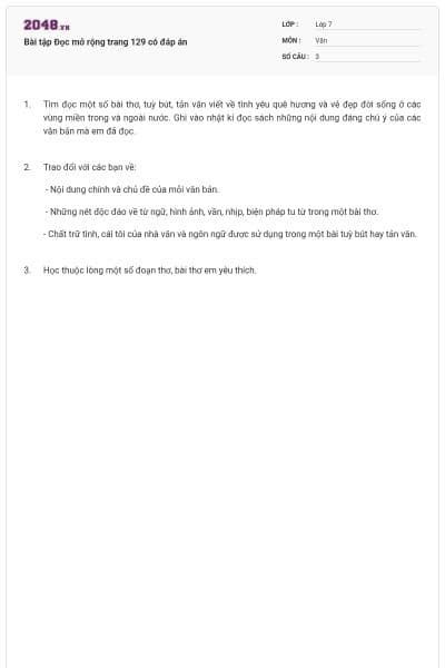 Bài tập Đọc mở rộng trang 129 có đáp án