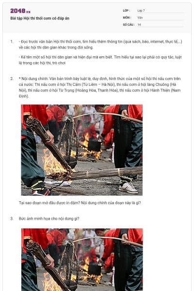 Bài tập Hội thi thổi cơm có đáp án