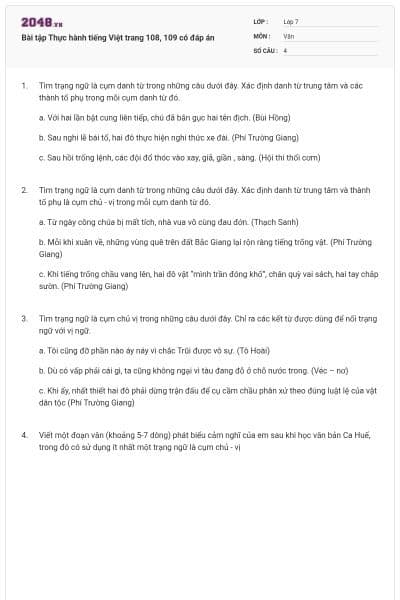 Bài tập Thực hành tiếng Việt trang 108, 109 có đáp án