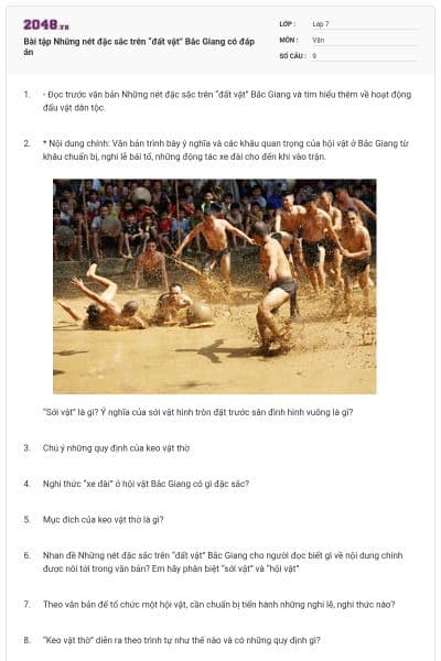 Bài tập Những nét đặc sắc trên “đất vật” Bắc Giang có đáp án