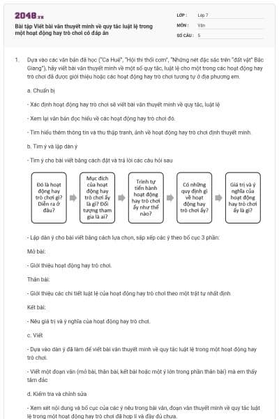 Bài tập Viết bài văn thuyết minh về quy tắc luật lệ trong một hoạt động hay trò chơi có đáp án