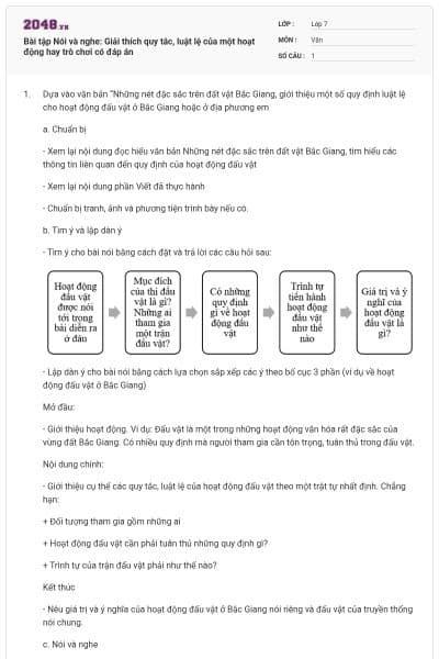 Bài tập Nói và nghe: Giải thích quy tắc, luật lệ của một hoạt động hay trò chơi có đáp án