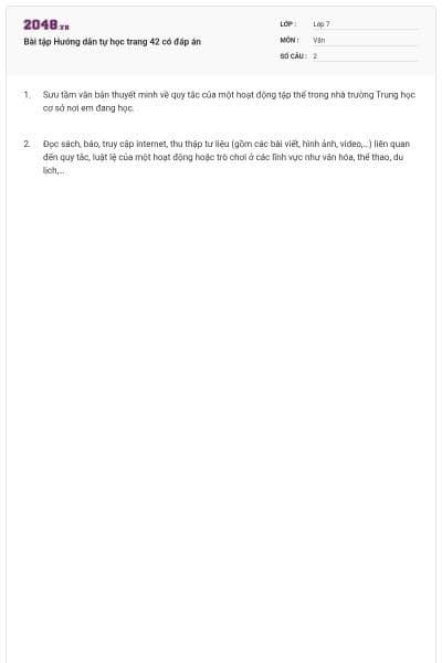 Bài tập Hướng dẫn tự học trang 42 có đáp án