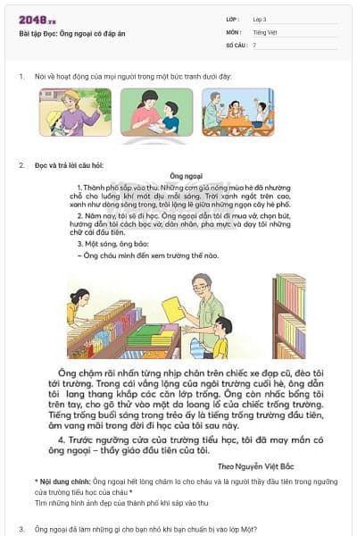 Bài tập Đọc: Ông ngoại có đáp án