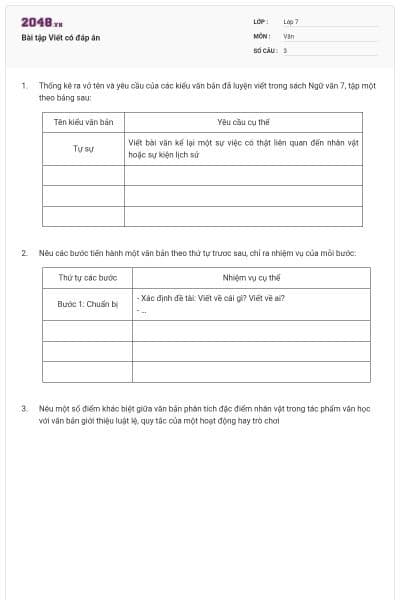 Bài tập Viết có đáp án