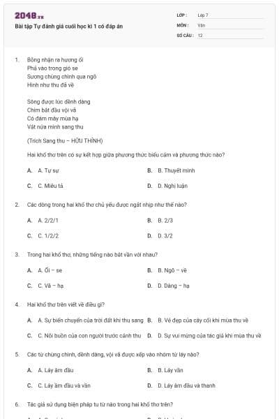 Bài tập Tự đánh giá cuối học kì 1 có đáp án