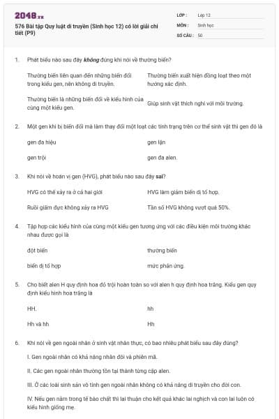 576 Bài tập Quy luật di truyền (Sinh học 12) có lời giải chi tiết (P9)