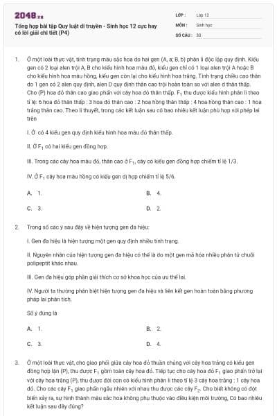 Tổng hợp bài tập Quy luật di truyền - Sinh học 12 cực hay có lời giải chi tiết (P4)