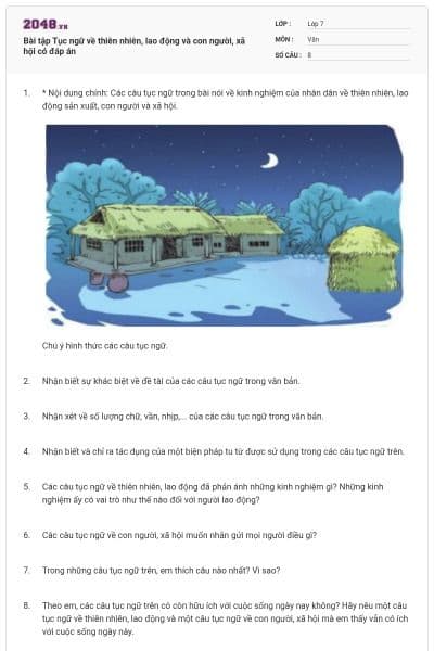 Bài tập Tục ngữ về thiên nhiên, lao động và con người, xã hội  có đáp án