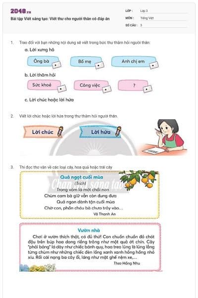 Bài tập Viết sáng tạo: Viết thư cho người thân có đáp án