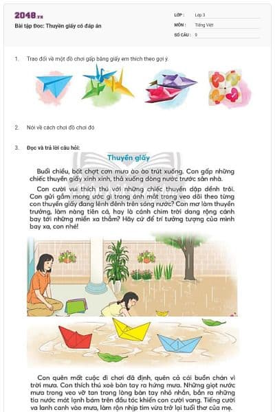 Bài tập Đoc: Thuyền giấy có đáp án