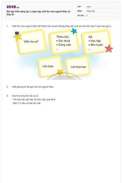 Bài tập Viết sáng tạo: Luyện tập viết thư cho người thân có đáp án