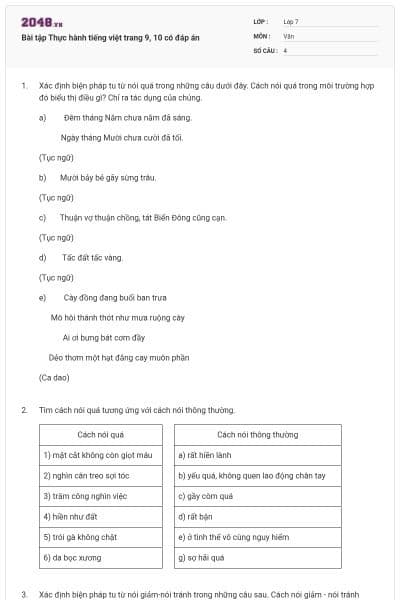 Bài tập Thực hành tiếng việt trang 9, 10 có đáp án