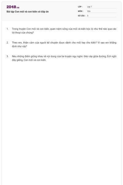 Bài tập Con mối và con kiến có đáp án