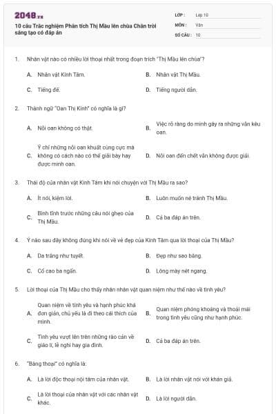 10 câu Trắc nghiệm Phân tích Thị Mầu lên chùa Chân trời sáng tạo có đáp án