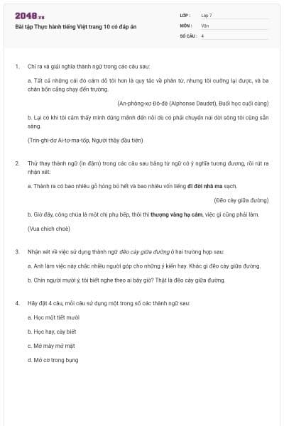 Bài tập Thực hành tiếng Việt trang 10 có đáp án