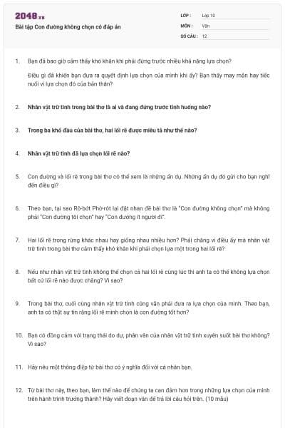 Bài tập Con đường không chọn có đáp án