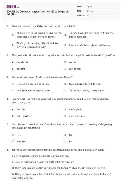 576 Bài tập Quy luật di truyền (Sinh học 12) có lời giải chi tiết (P9)