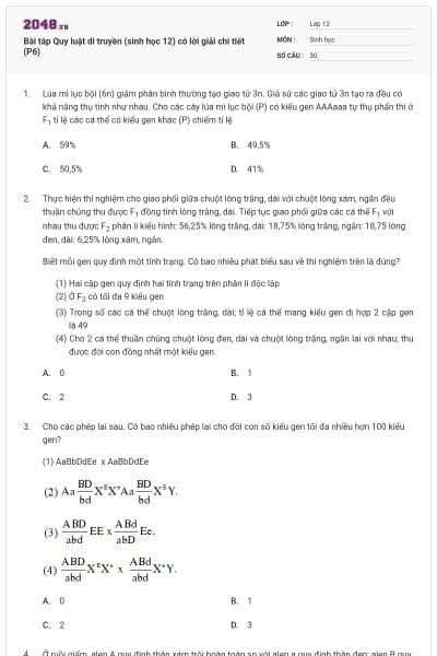 Bài tâp Quy luật di truyền (sinh học 12) có lời giải chi tiết (P6)