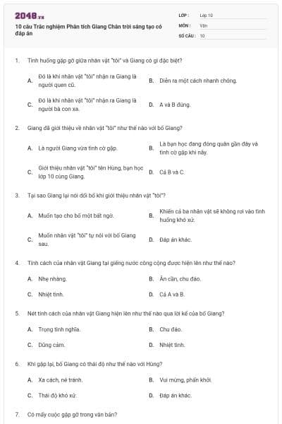 10 câu Trắc nghiệm Phân tích Giang Chân trời sáng tạo có đáp án