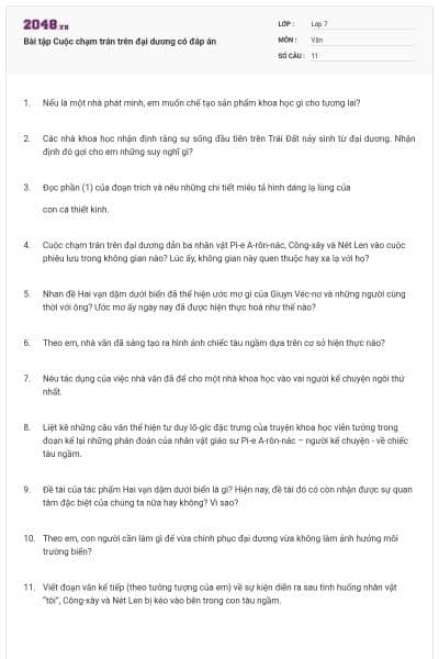 Bài tập Cuộc chạm trán trên đại dương có đáp án