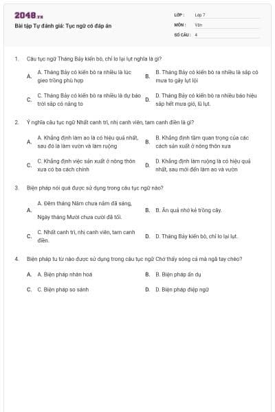 Bài tập Tự đánh giá: Tục ngữ có đáp án