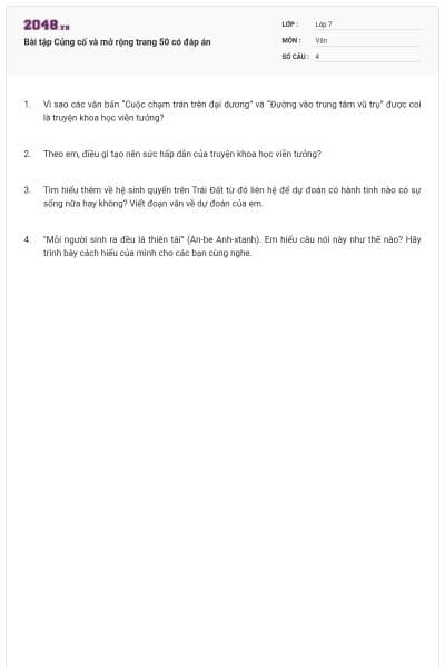 Bài tập Củng cố và mở rộng trang 50 có đáp án