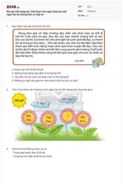 Bài tập Viết sáng tạo: Viết đoạn văn ngắn thuật lại một ngày hội đã chứng kiến có đáp án