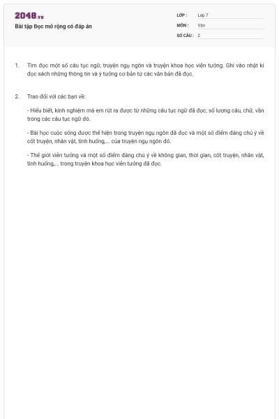 Bài tập Đọc mở rộng có đáp án