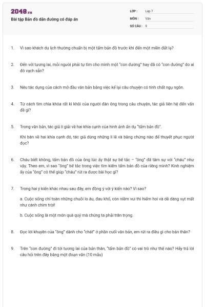 Bài tập Bản đồ dẫn đường có đáp án