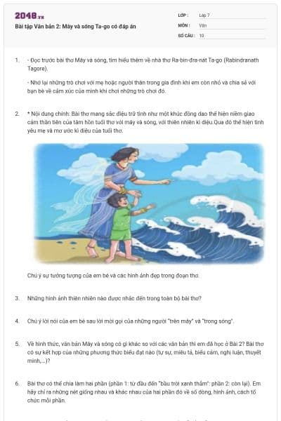 Bài tập Văn bản 2: Mây và sóng Ta-go có đáp án