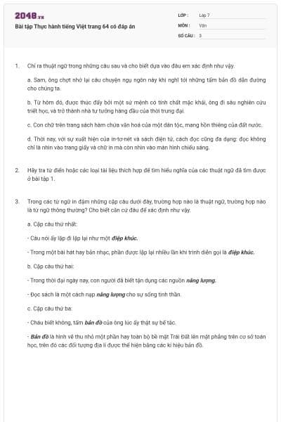 Bài tập Thực hành tiếng Việt trang 64 có đáp án