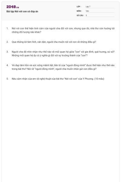 Bài tập Nói với con có đáp án