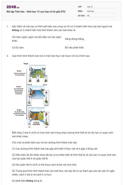 Bài tập Tiến hóa - Sinh học 12 cực hay có lời giải (P5)