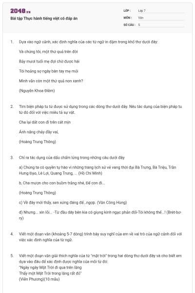 Bài tập Thực hành tiếng việt có đáp án