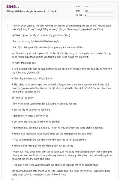 Bài tập Viết đoạn văn ghi lại cảm xúc có đáp án