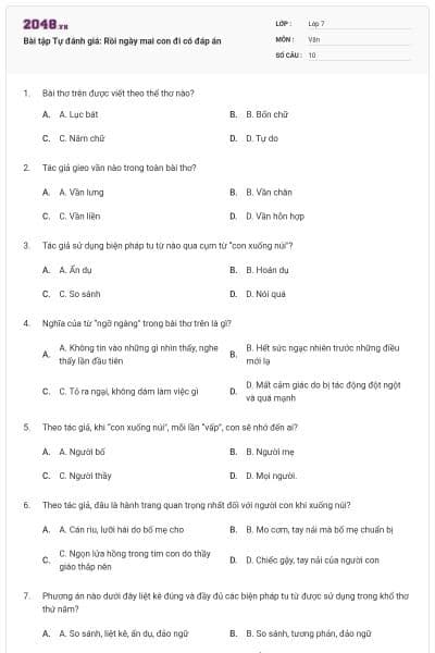 Bài tập Tự đánh giá: Rồi ngày mai con đi có đáp án