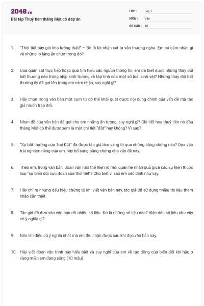 Bài tập Thuỷ tiên tháng Một có đáp án