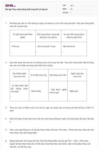 Bài tập Thực hành tiếng Việt trang 83 có đáp án