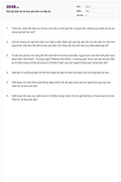 Bài tập Bản tin về hoa anh đào có đáp án