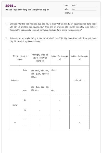 Bài tập Thực hành tiếng Việt trang 90 có đáp án
