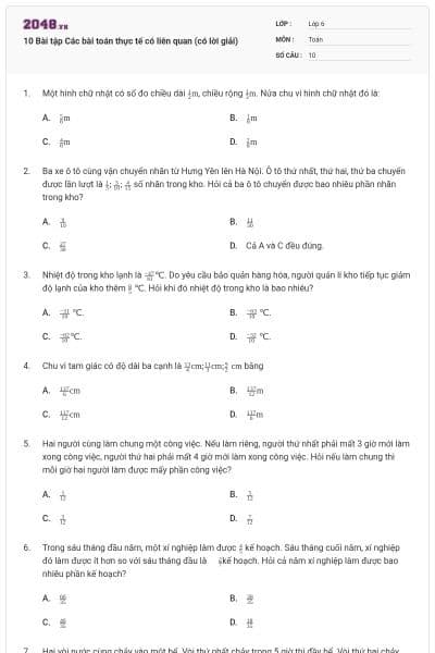 10 Bài tập Các bài toán thực tế có liên quan (có lời giải)