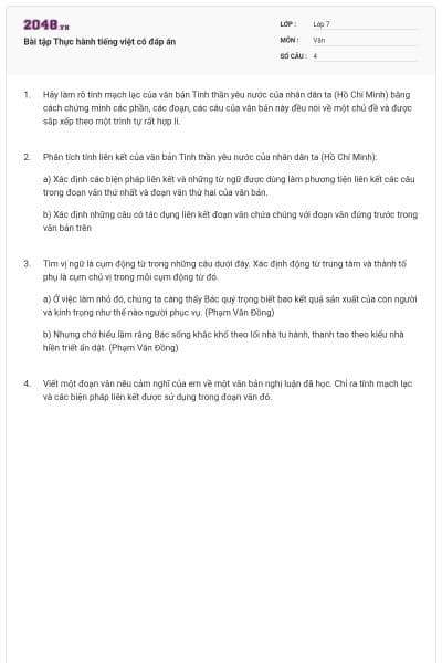 Bài tập Thực hành tiếng việt có đáp án