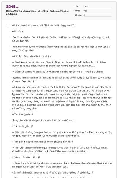Bài tập Viết bài văn nghị luận về một vấn đề trong đời sống có đáp án